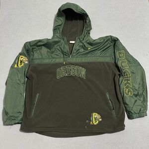 Reebok Oregon Ducks Fleece Pullover Hoodie Jacket Anorak Men XL Green Gray